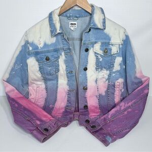 Limited Edition ASOS DESIGN Blue, White, Pink Ombré Distressed Denim Jacket